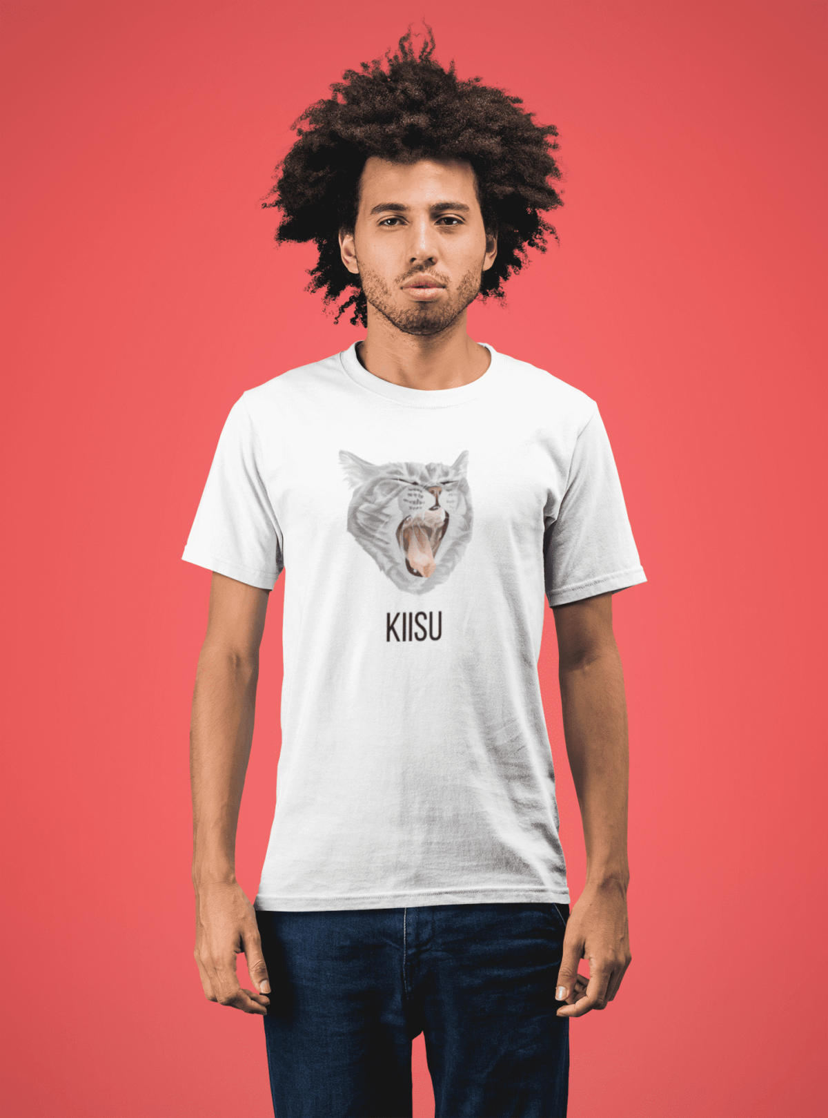t shirt mockup of a young man with afro hair 22221