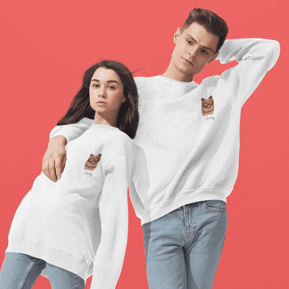 mockup of two friends with oversized sweatshirts posing at a studio 34590 r el2