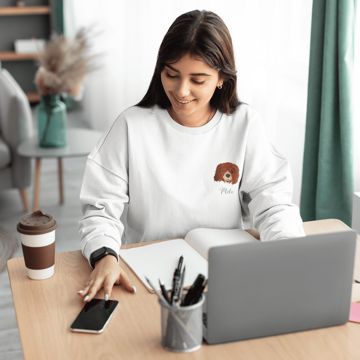 oversized sweatshirt mockup of a woman using her laptop at home m13663 r el2 square compr